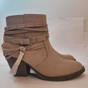 POP Octavia Booties Women Taupe Strappy Western Ankle Boots Size‎ 8.5M Beige